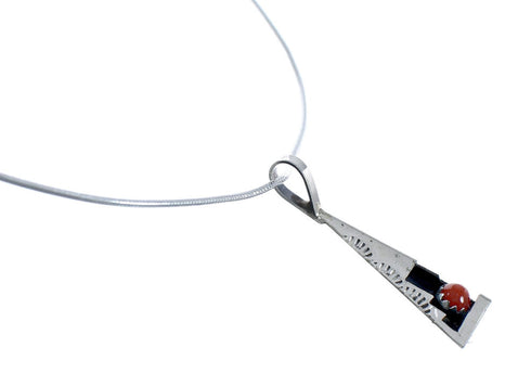Navajo Sterling Silver Coral 18-1/8" Italian Snake Chain Pendant Necklace Set AX127464